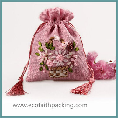 embroidery jute gift bag with tassels