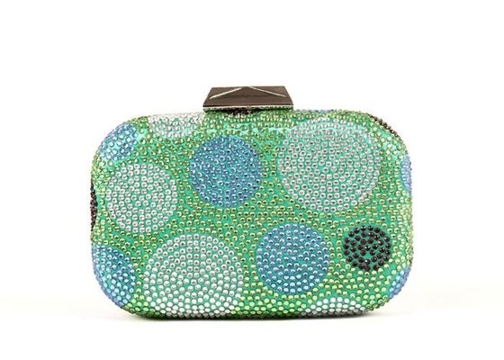 China Hot Fix Green Rhinestone Evening Bags With Decorative Multicolor Dots supplier