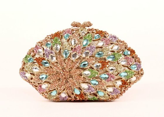China Full Crystal Glitter Clutch Bag , Bronze Clutch Bag For Dinner Party supplier