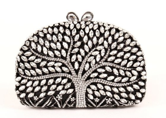China Encrusted Crystal Silver Clutch Evening Bag Large Srorage Space And Pearl Lock supplier