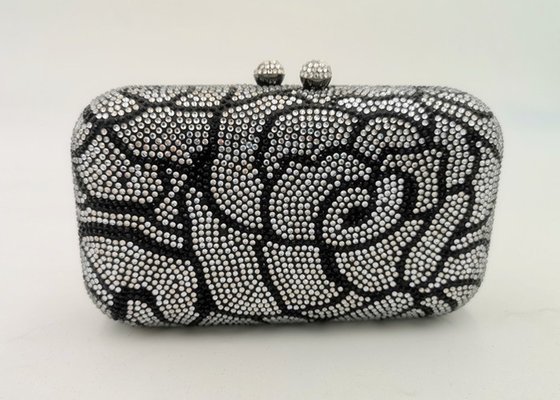 China Flower Pattern Small Rhinestone Evening Bags Hard Case With Hot Fix Crystal supplier