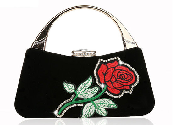 China Women ' S Velvet Embroidered Evening Bag Rhinestone Adorned For Wedding Party supplier