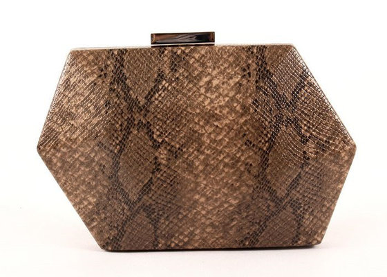 China Unique Shape Bronze Clutch Bag , Hard Case Leather Evening Bags Faux Snake Skin supplier