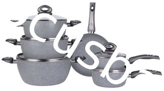 China 11PCS Amazon hot selling soft handle aluminum grey marbel coating cookware set supplier