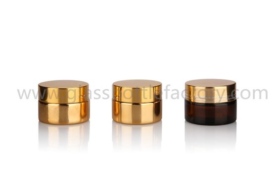 China 20g,30g,50g,100g Gold Electroplating Glass Cosmetic Jars With Matched Gold Lids supplier