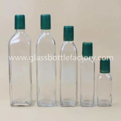 China 100ml,250ml,500ml,750ml,1000ml Clear Square Olive Oil Glass Bottles With Green Caps supplier