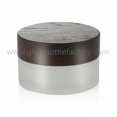 China 30g,50g High Quality Frost Round Glass Cosmetic Jars With Wood Lids supplier