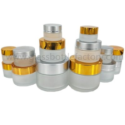 China 5g,10g,15g,20g,30g,50g,100g Frost Glass Cosmetic Jars With Gold or Silver Lids supplier