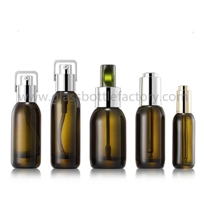 China Hot Selling 15ml,30ml,40ml,50ml Colored Glass Lotion Bottles With Pumps or Droppers supplier