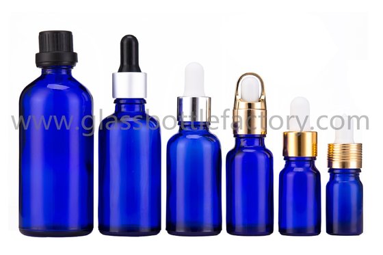 China Cobalt Blue Essential Oil Glass Bottles With Droppers And Caps supplier