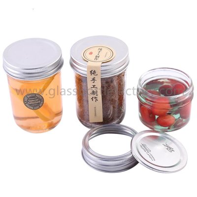 China 4oz and 8oz Empty Clear Round Glass Jam Jar With Silver Aluminum Lid supplier