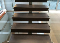 solid wooden tread straight stairs with tempered clear glass railing