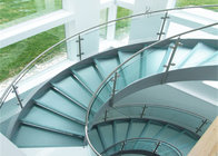 laminated tempered glass tread curved staircase with tempered clear glass railing top railing