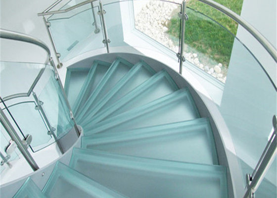 tempered ultra white glass tread curved staircase with tempered clear glass railing top railing