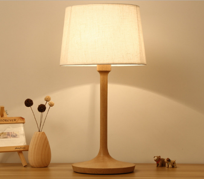 Wooden base linen lampshade soft light simple style Bedside lamp LX103