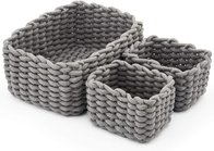 Set of 3 Small Soft Woven Cotton Rope Nursery Room Baskets Bins Storage Organizer, Perfect for Decorative kids Baby Room