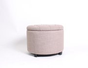 China Linen fabric wooden folding ottoman round upholstered storage ottoman room footstool and ottomans factory