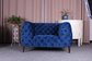 China Event button tufted back wooden sofa living room upholstery sofa with armrest navy blue velvet single sofa exporter