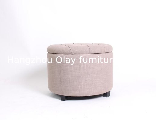 China Linen fabric wooden folding ottoman round upholstered storage ottoman room footstool and ottomans company