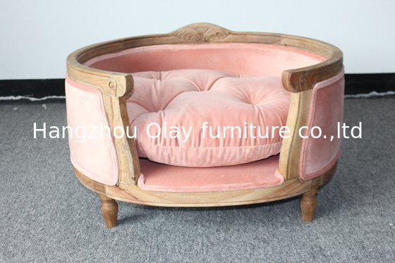 China Nice design furniture for dogs oak wood frame dog house good cushion with velvet fabric dog house company