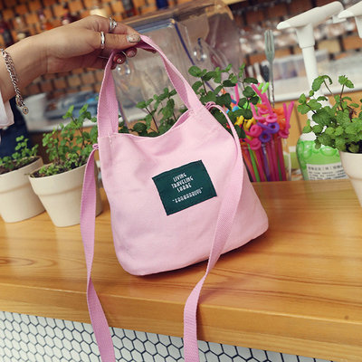 China Japanese minimalist mori academic style letter canvas bag slung shoulder bag handbag small bucket bag supplier