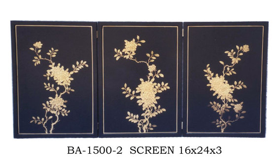 China Rectangle Soild Wood Decorative Folding Screens Room Divider Black Background Gilding supplier