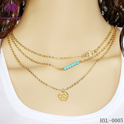 China Fashion Fatima retro elements multilayer chain necklace short sequined turquoise necklace supplier