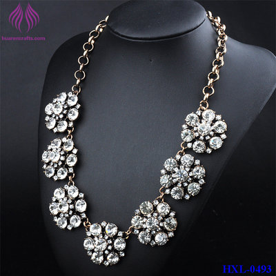 China Fashion vintage clear crystal flower bib statement necklace supplier