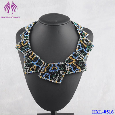 China Fashion color crystal geometry bib statement necklace supplier