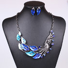 Retro necklace Color Enamel plus drill leaves Sweater chain Leaves short-chain Set Wholesale  MD1413