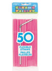 6.3inch Plastic Flexible Drinking Straws, pink bendy straw , pack of 50ct