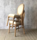 stakable Oak wood finish Linen fabric upholstery arm chair/wooden dining chair/desk chair