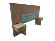 Oak wood veneer with blue vinyl upholstery king headboard with 2 night stands for hotel bedroom furniture,casegoods
