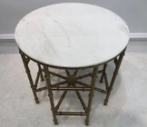 Round white Stone top polished gold finish metal frame coffee table/side table for hotel bedrooom and living room
