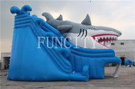 Shark Theme Blue Inflatable Dry Slide For Inflatable Water Park Games EN14960