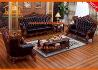 New latest 2016 antique luxury classic royal retro Villa wooden leather golden sofa sets designs