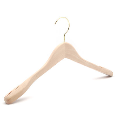 China Wide shoulders wooden hanger with none slip bar natural color supplier