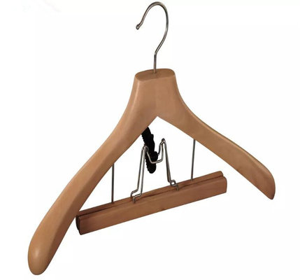 China Luxury Extra Wide Shoulder Wooden Suits Hanger with Skirt Clips supplier