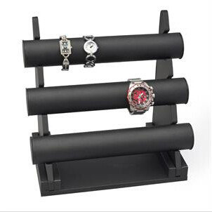 China Three Floors Bracelet Holder Stand , Black Velvet Bracelet Display 34x185x270mm supplier