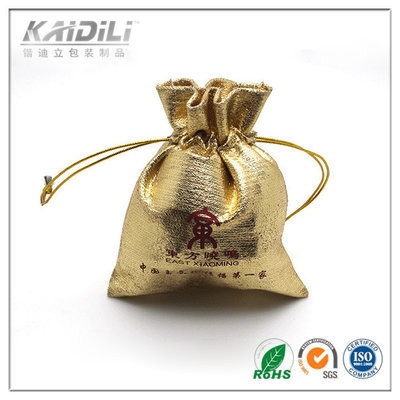 China Golden Satin Jewelry Pouch 7*8cm , Drawstring Jewelry Bags Button Closure supplier