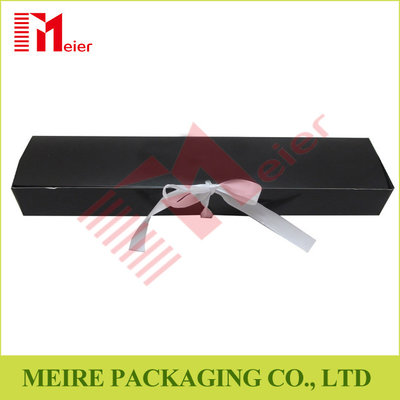 China Art Card hair extension packaging black color glossy printing hair box with ribbon closure supplier