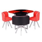New 5 Pcs Dining Set Tempered Glass Table and 4 Chairs Kitchen Breakfast dining table set Black&Red