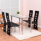 5 Piece Dining Set Glass Table and 4 Chairs high back chair glass table