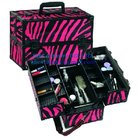 Pink Zebra Aluminum Makeup Train Case with Dividers and Strap