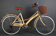 Hi-ten steel black 26 inch OL elegant city bike for lady  with Shimano 7 speed with basket