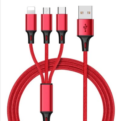China Applicable Apple iPhone Android Type-C 1 for 3 USB data Tiger pattern weaving 3A mobile phone charging line supplier