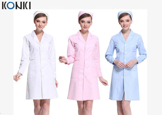 China Short Sleeve White / Pink Nurse Uniform Dress With Long Style Coat supplier