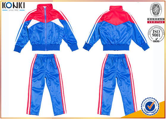 China New school uniform design blue and red color 100% polyester custom school uniform for teachers and students supplier