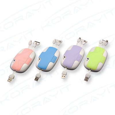 4000mAh Built-in Cable Portable Power Bank, Soap Box Shape Plastic Mobile Phone Charger