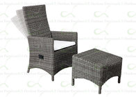 Outdoor Reclining Wicker Chair Poolside Rattan Chaise Lounge with Pedal